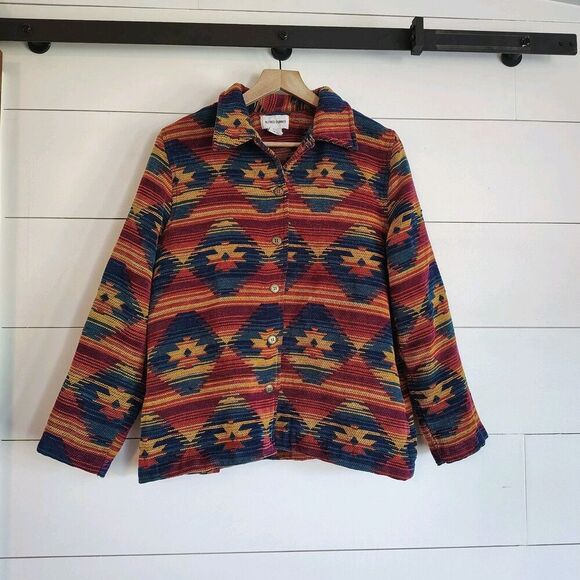 Vtg Southwest Blazer Jacket Alfred Dunner Western Woven Aztec Textured Size 14 - Picture 1 of 8